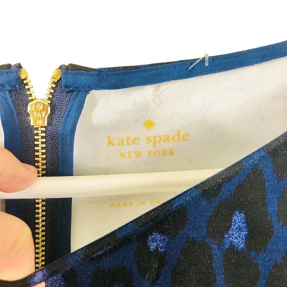 Kate Spade Blue Leopard Print Casual Broome Ponte Dress Size‎ 4